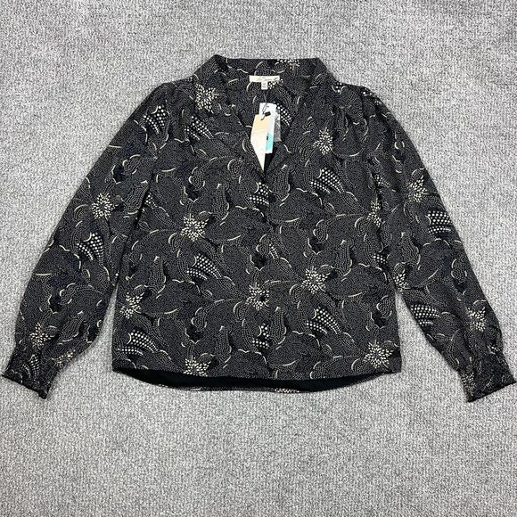 Les Serein Blouse Womens Medium Black Gold Hadley Clip Dot Button Down Top NWT - Picture 1 of 8